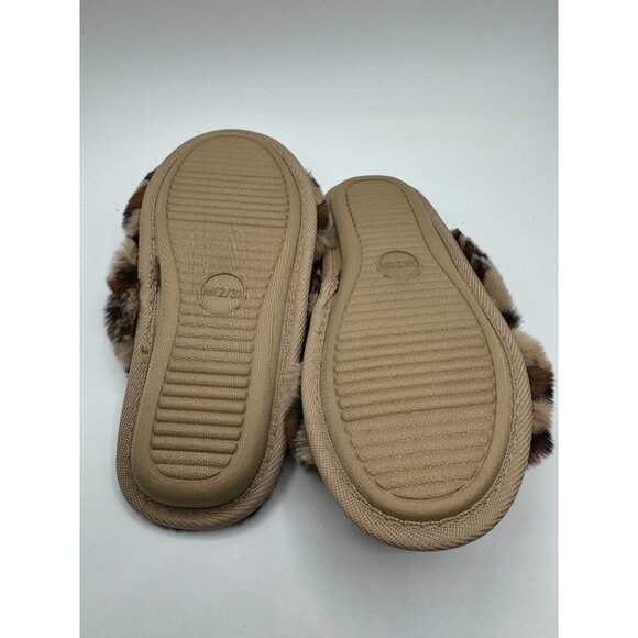 Cat & Jack Girls Leopard Print brooklyn faux fur slide on slippers M 2/3 - Picture 4 of 5